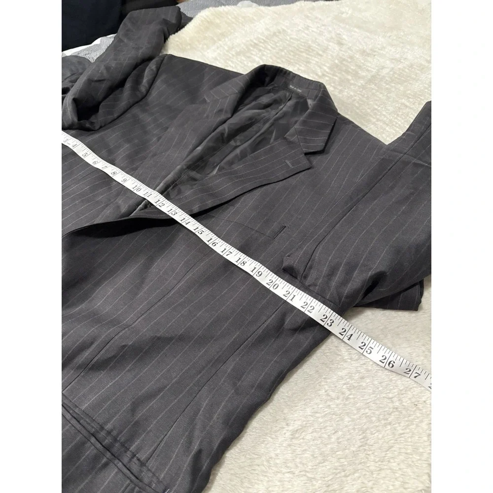 Lauren Ralph Lauren Men's Black Striped Wool Blazer Jacket Size 46L‎ 2 Button